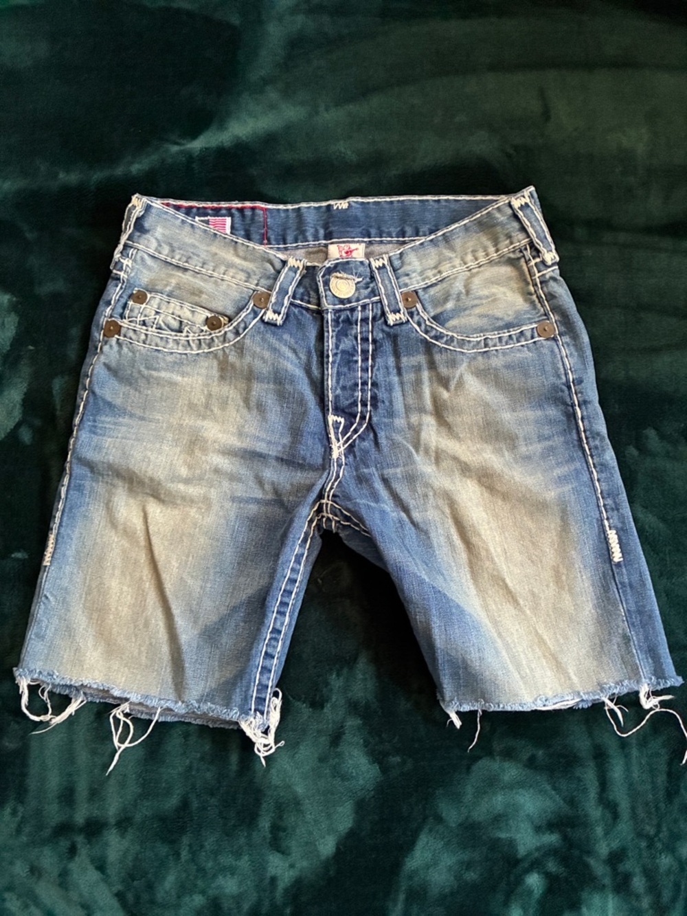 True Religion Frayed Hem Denim Shorts - Light Blue Wash